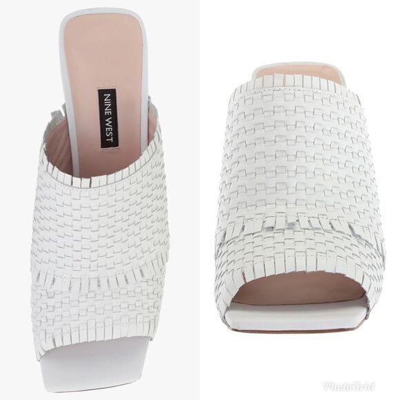 NINE WEST White Lucili Raffia Mule Slip On Sandals - Picture 3 of 10
